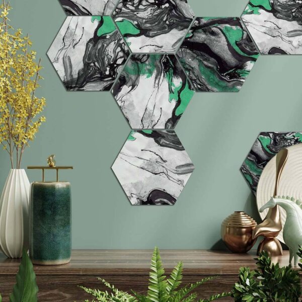 Ambiente detalle hexágonos decorativos magma green