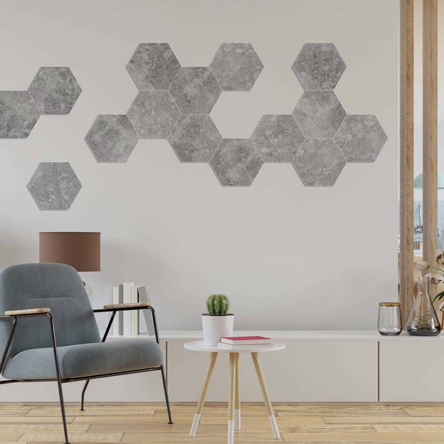 Ambiente detalle hexágonos decorativos hexa stone