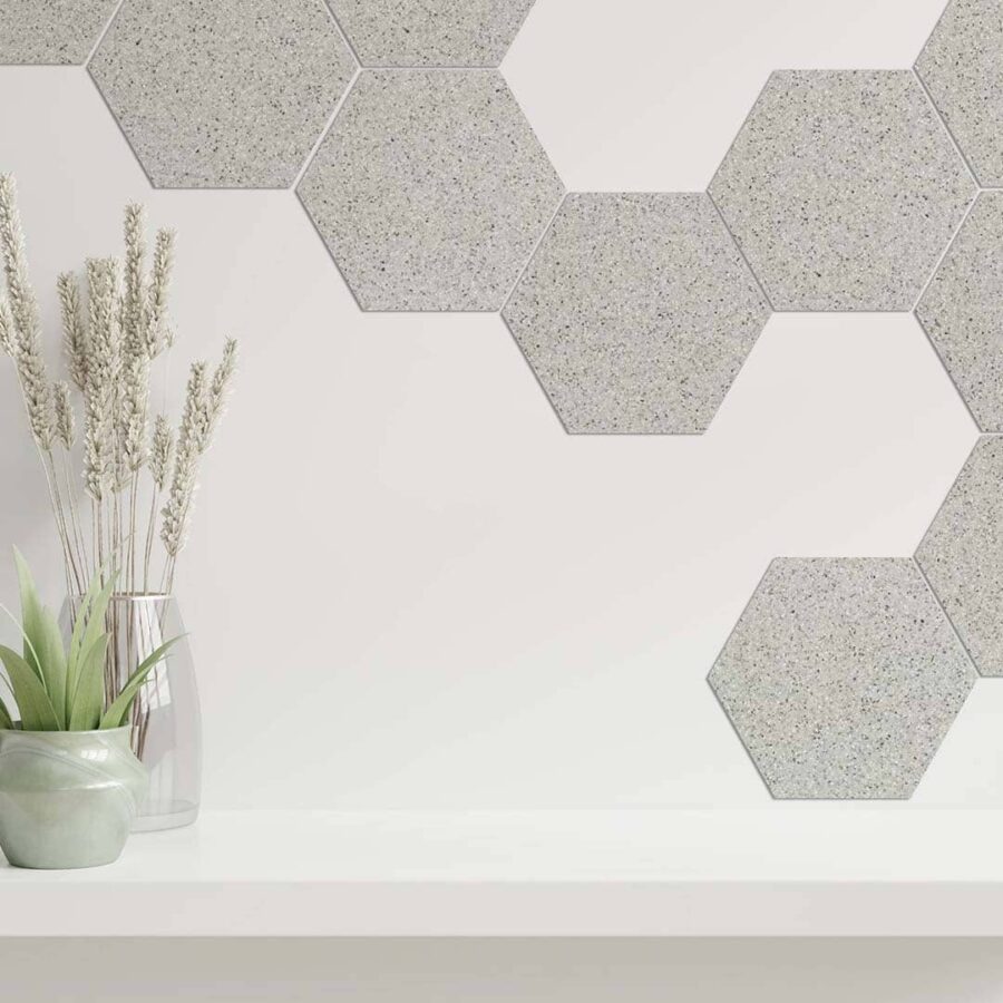 Ambiente detalle hexágonos decorativos hexa terrazo