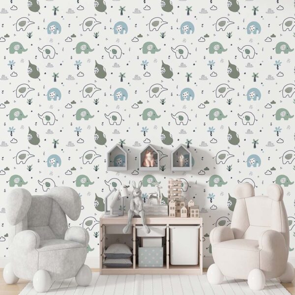 Ambiente con el papel pintado infantil Baby Elephant