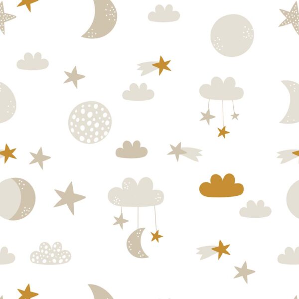 Detalle del papel pintado infantil Star and Moon Mustard